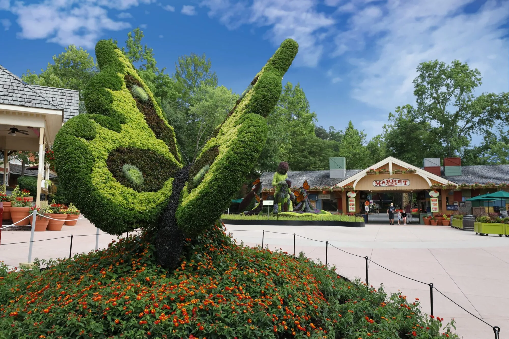 Dollywood building and butterfly topiary