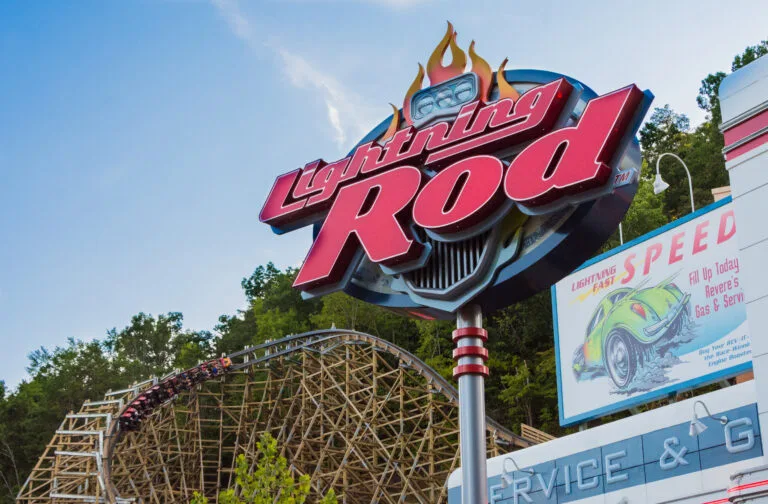Exploring Dollywood's Two-Park Ticket Options 4 Sign for the Lightning Rod rollercoaster at Dollywood.