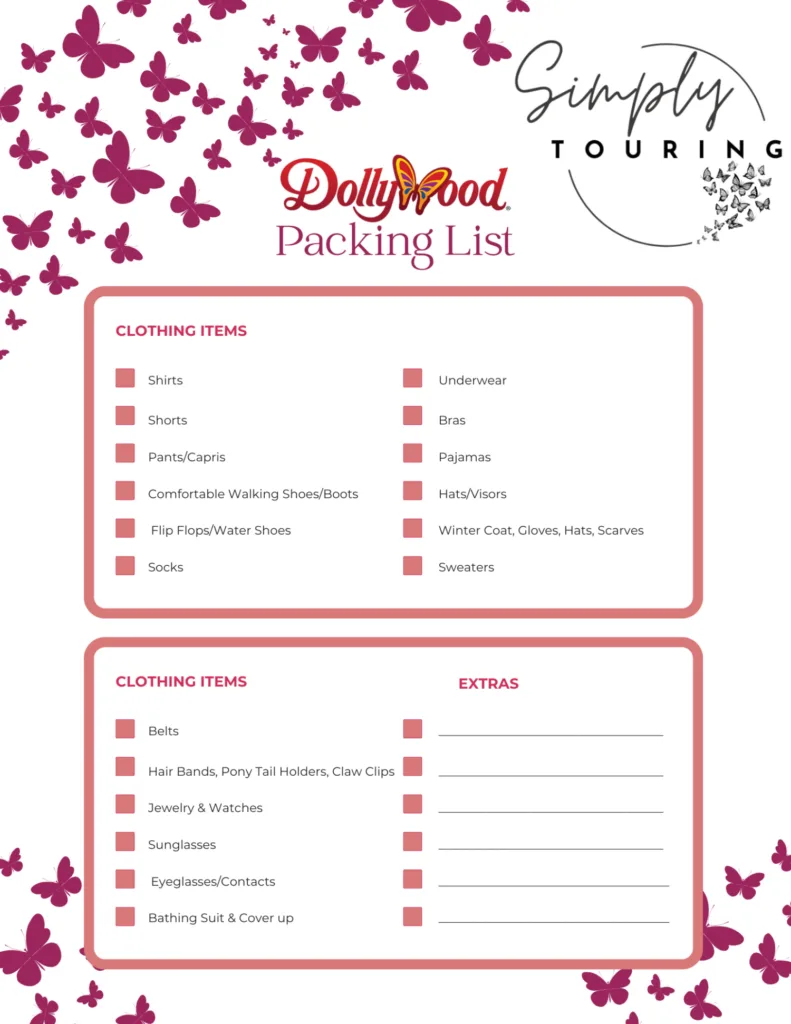 Dollywood packing list created by Simply Touring
