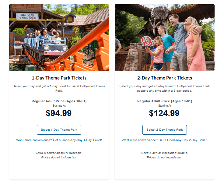 Dollywood 2026Ticket Prices