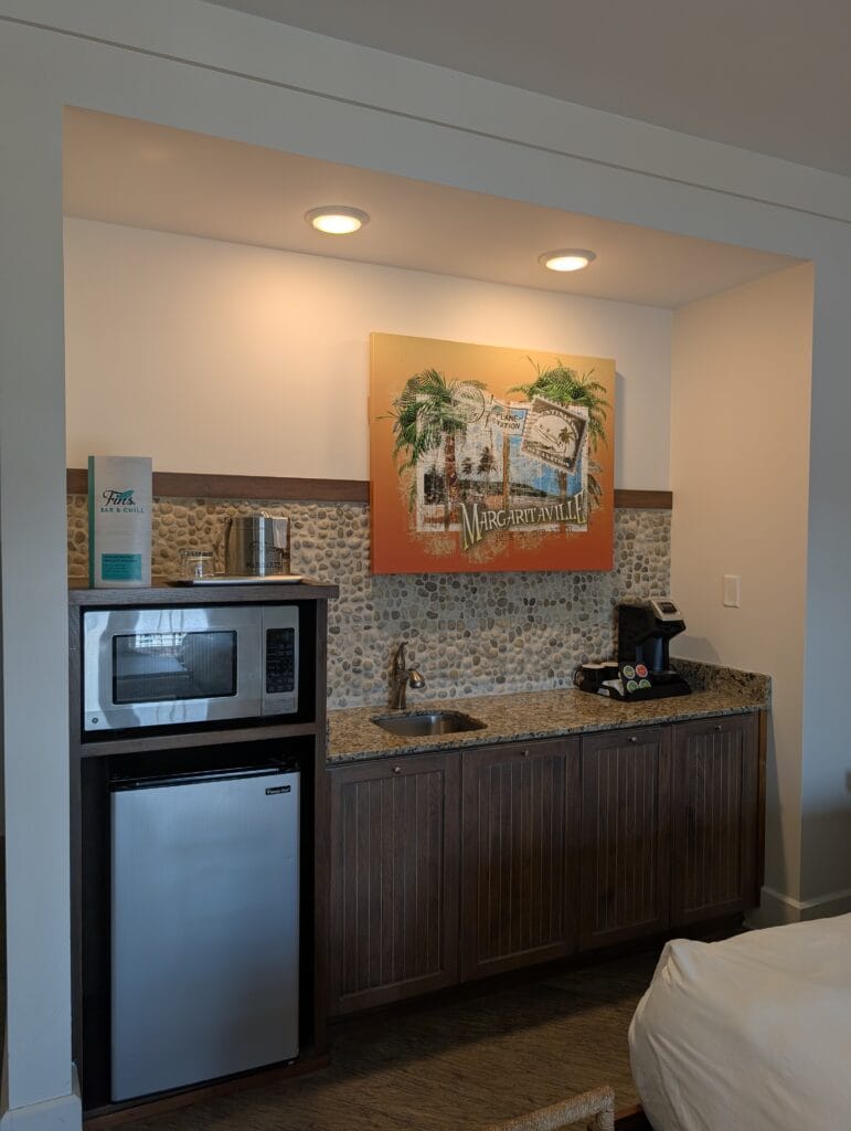 Margaritaville Island Hotel in Pigeon Forge: Paradise in the Smokies 15 Coffee bar in a guest room at Margaritaville Island Hotel in Pigeon Forge, TN