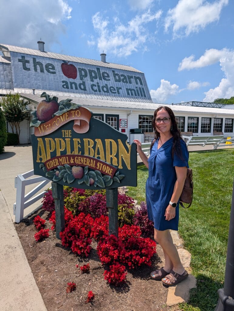 Visiting Applewood Farmhouse Grill & Shops in Sevierville, TN: A Taste of Tradition 11 Lindsay Harvey outside the Apple Barn and Cider Mill