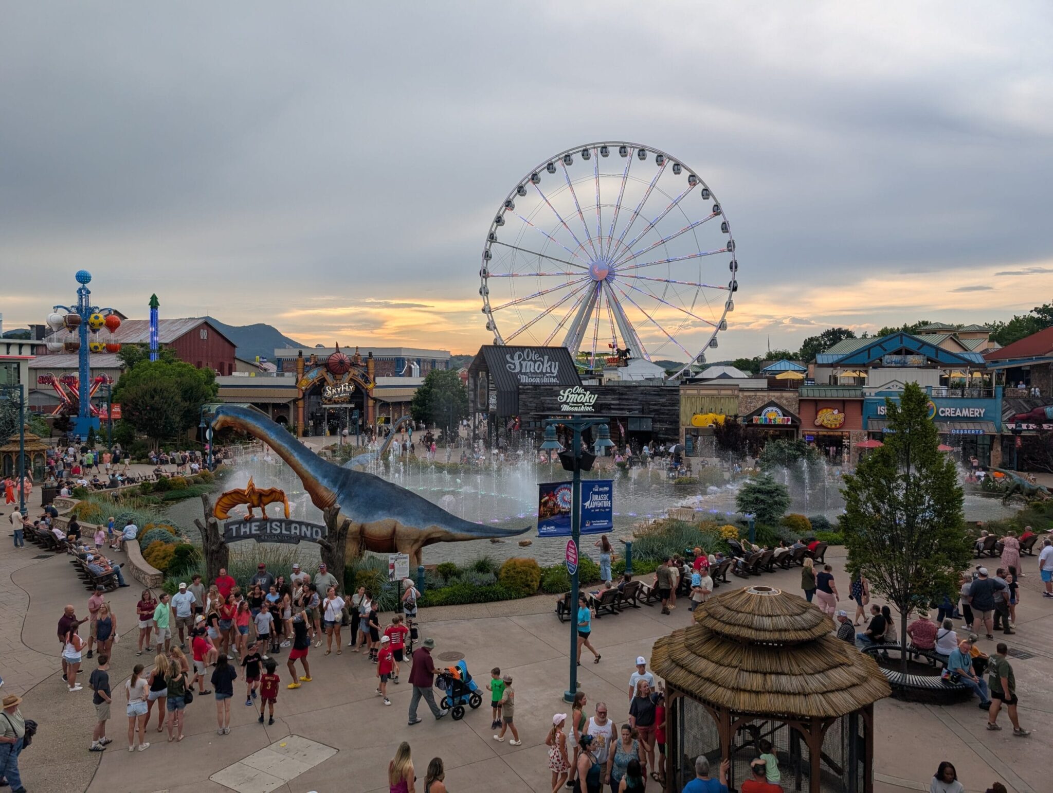 The Island in Pigeon Forge: A Complete Guide 1 Aerial View of the fountain area at The Island in Pigeon Forge, TN Photo Credit: Lindsay Harvey-Simply Touring