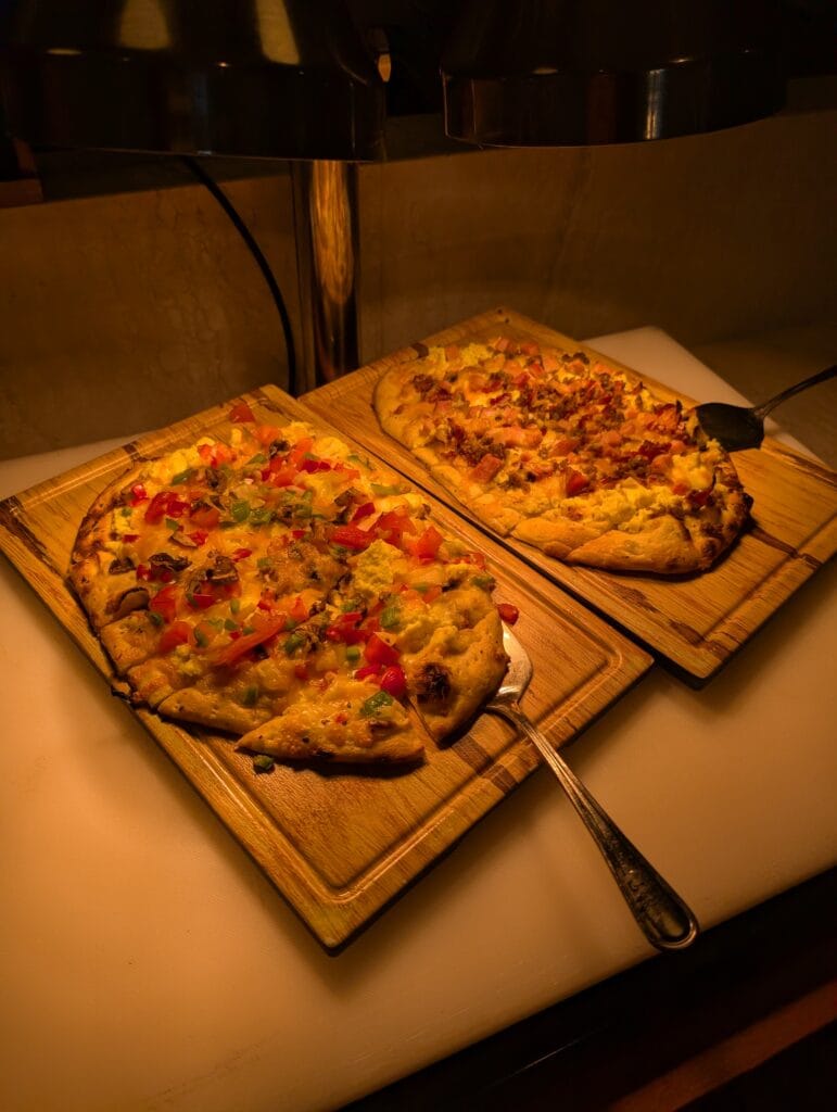 Breakfast at Ember & Elm: A Delicious Start! 5 Breakfast Pizza on Buffet at Ember and Elm inside Dollywood's Heartsong Lodge and Resort