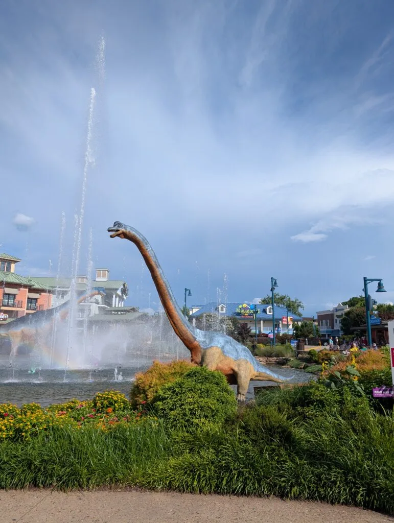 7-Day Smoky Mountain Vacation Itinerary: The Perfect Week in Pigeon Forge & Gatlinburg 4 Fountain and Dinosaurs at The Island in Pigeon Forge, TN Photo Credit: Lindsay Harvey-Simply Touring