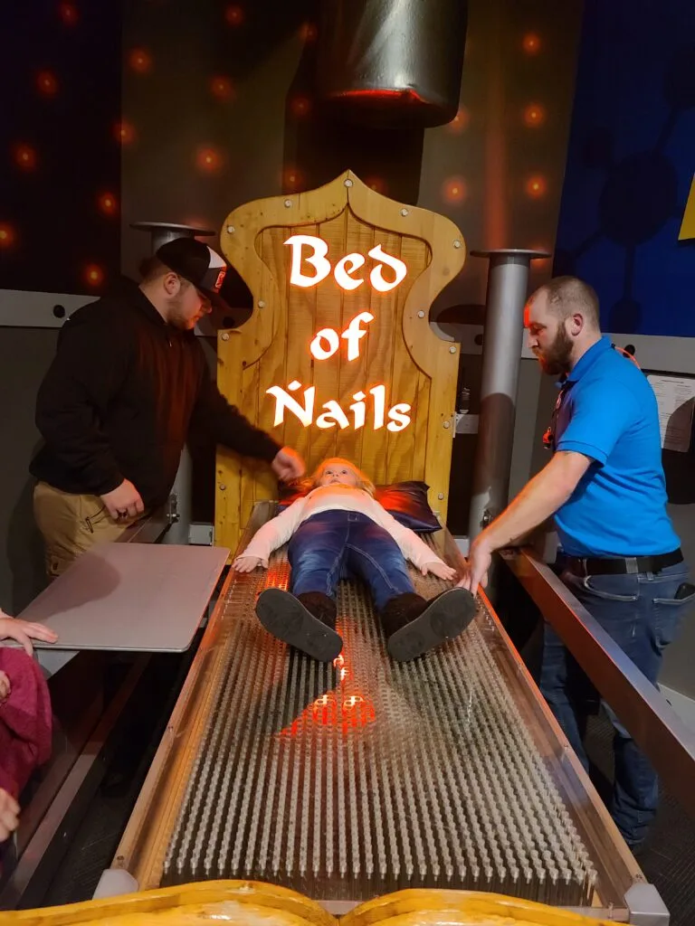 Bed of nails at Wonderworks in Pigeon Forge, TN