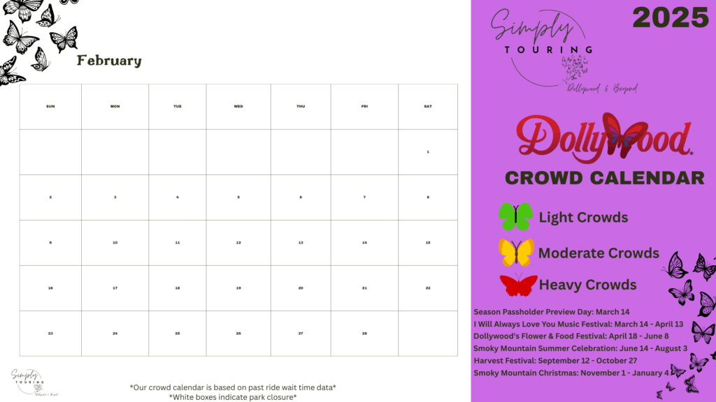 Dollywood Crowds by Month: The Best Times to Visit in 2025 3 Dollywod Crowd Calendar 2025-February