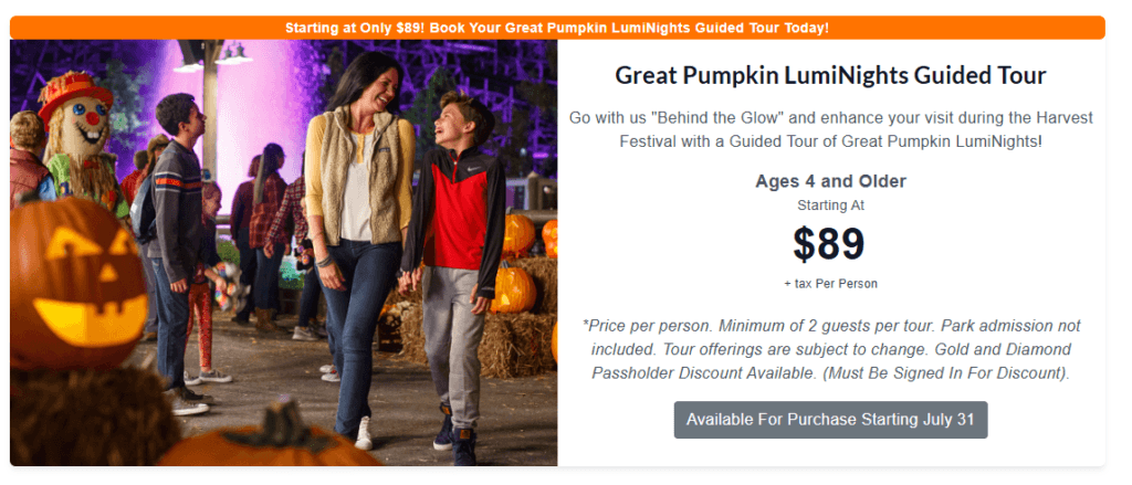 Great Pumpkin LumiNights Tour Pricing