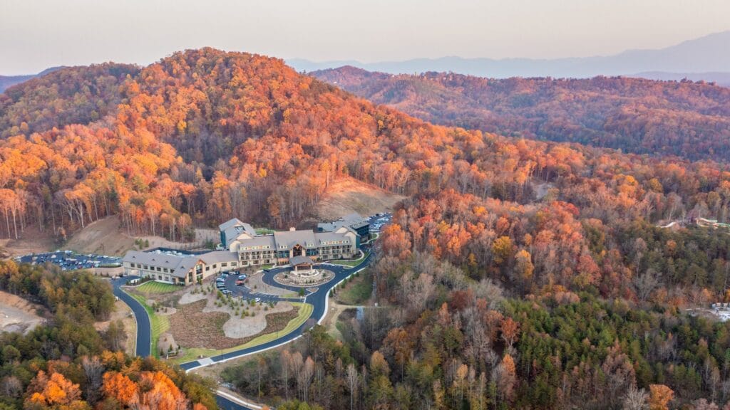 Landscape picture of the Smoky Mountains behind Heartsong Lodge in Pigeon Forge, TN Photo Credit: Dollywood