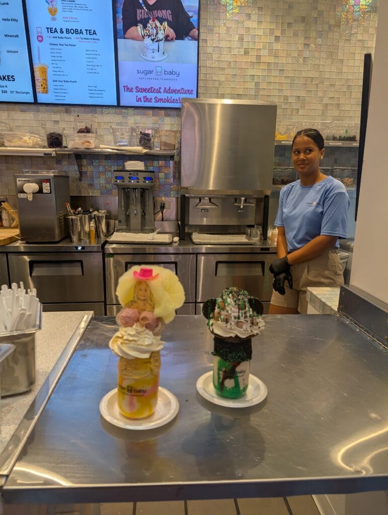 Worker with our milkshakes at Sugar Baby in Gatlinburg, TN Photo Credit: Lindsay Harvey-Simply Touring