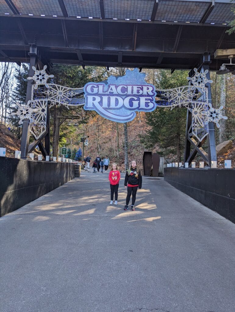 Dollywood VIP Tour 7 Children at Glacier Ridge entrance at Dollywood during Smoky Mountain Christmas Festival