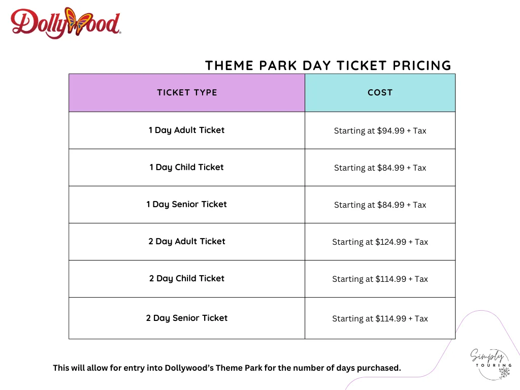 2026 Park Ticket Pricing