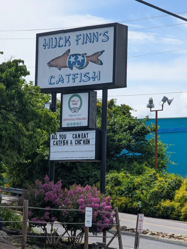 Huck Finn’s Catfish in Pigeon Forge: A Southern Feast the Whole Family Will Love 2 Huck Finn's Sign in Pigeon Forge, TN Photo Credit: Lindsay Harvey-Simply Touring