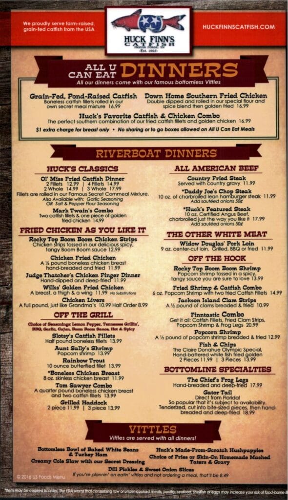 Huck Finn’s Catfish in Pigeon Forge: A Southern Feast the Whole Family Will Love 5 Hucks-Dinner-Menu-