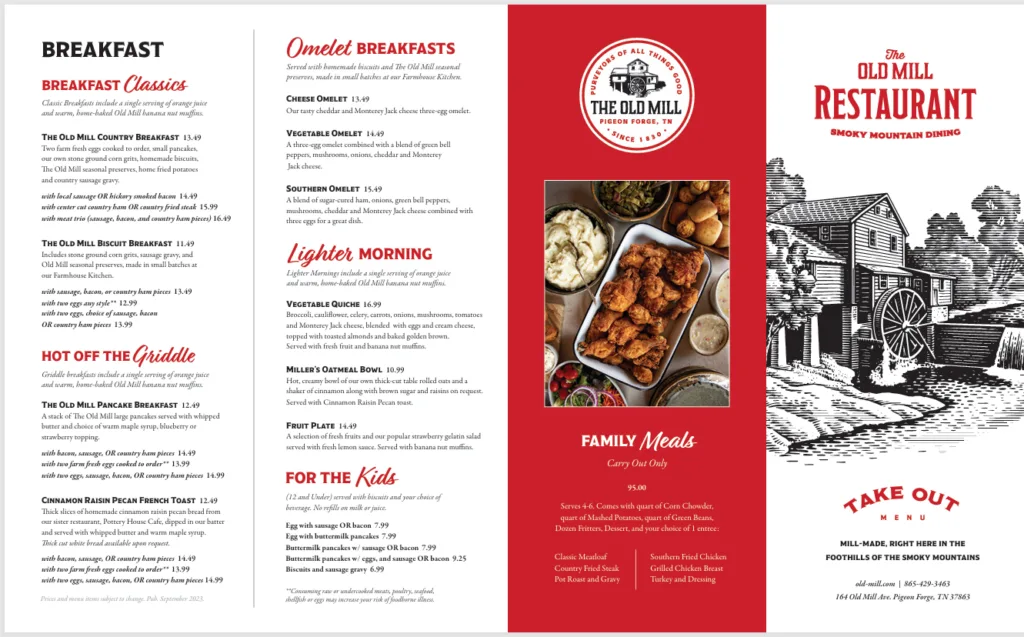 Old Mill Take Out Menu 1