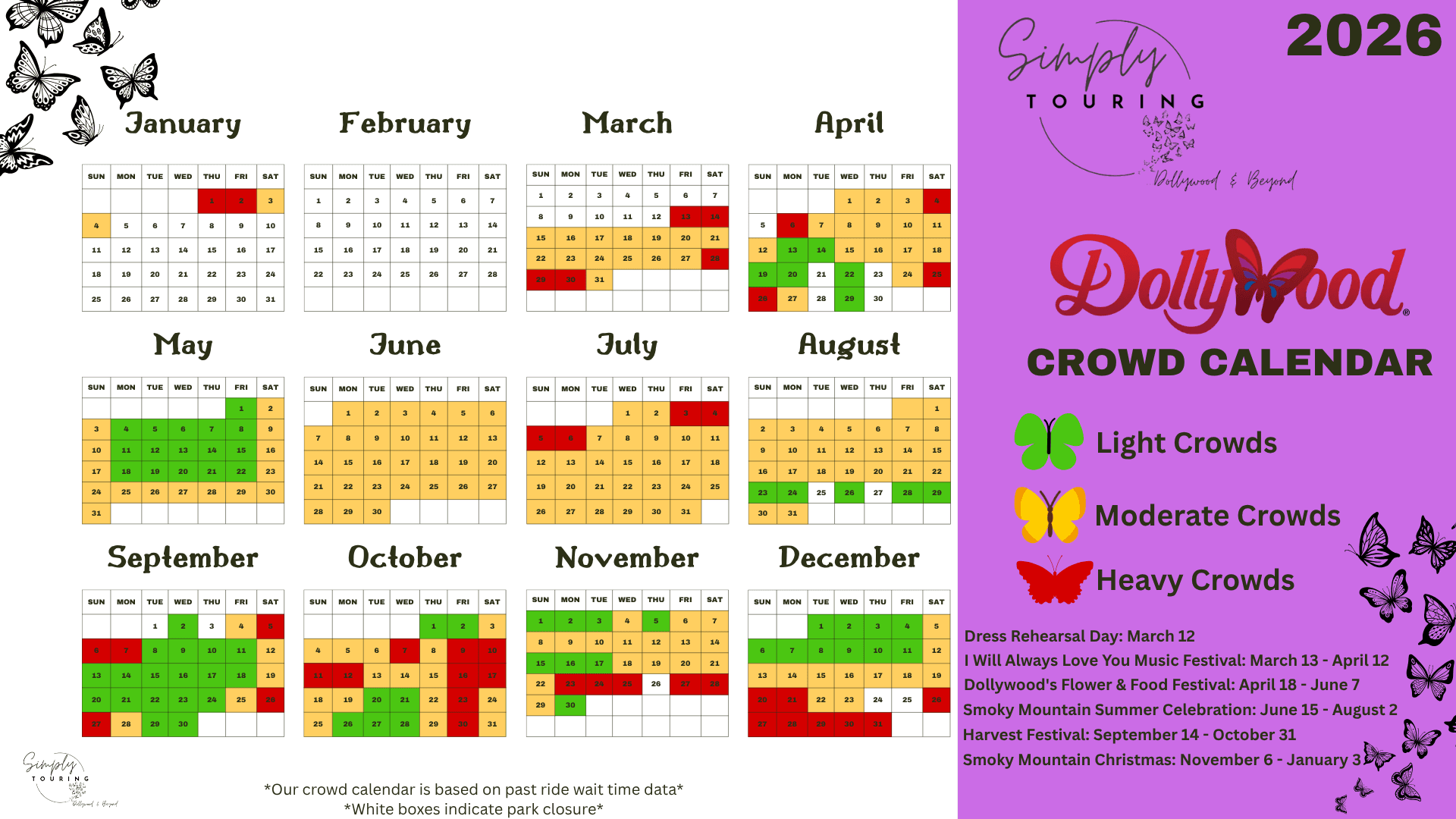 Full Year Dollywood Crowd Calendar for 2026