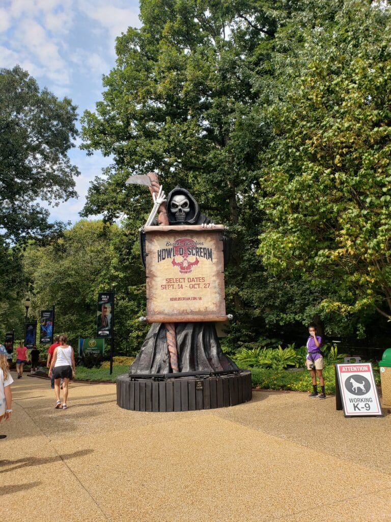 Sign at Busch Gardens Williamsburg during Hall-O-Scream