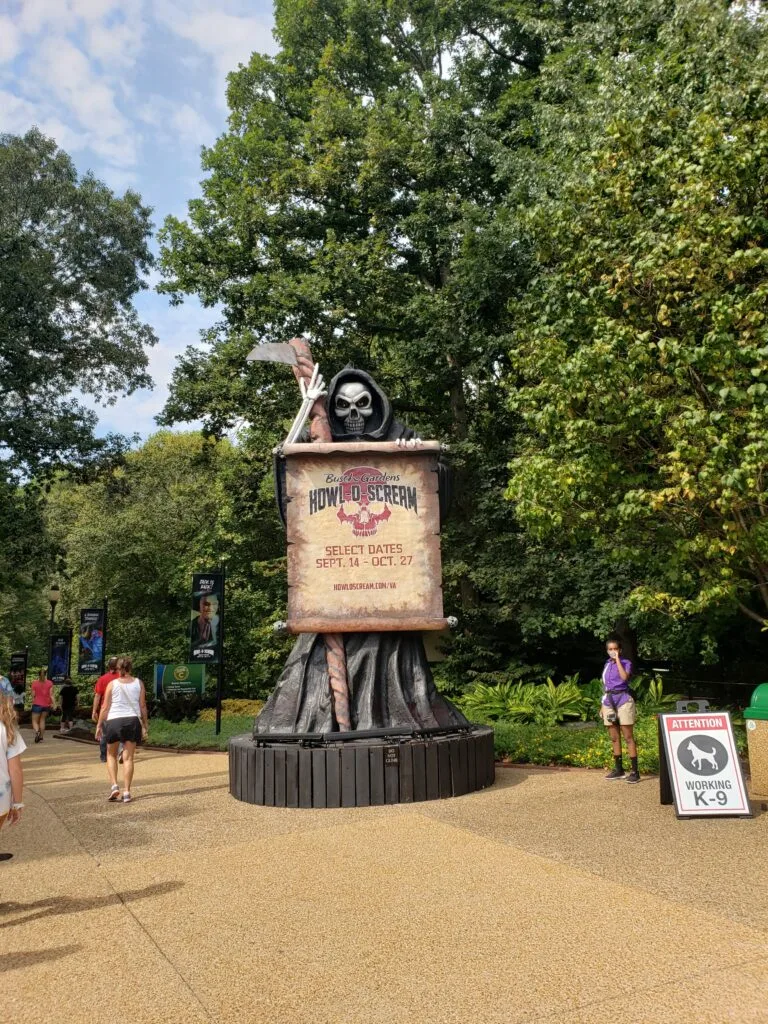 Sign at Busch Gardens Williamsburg during Hall-O-Scream